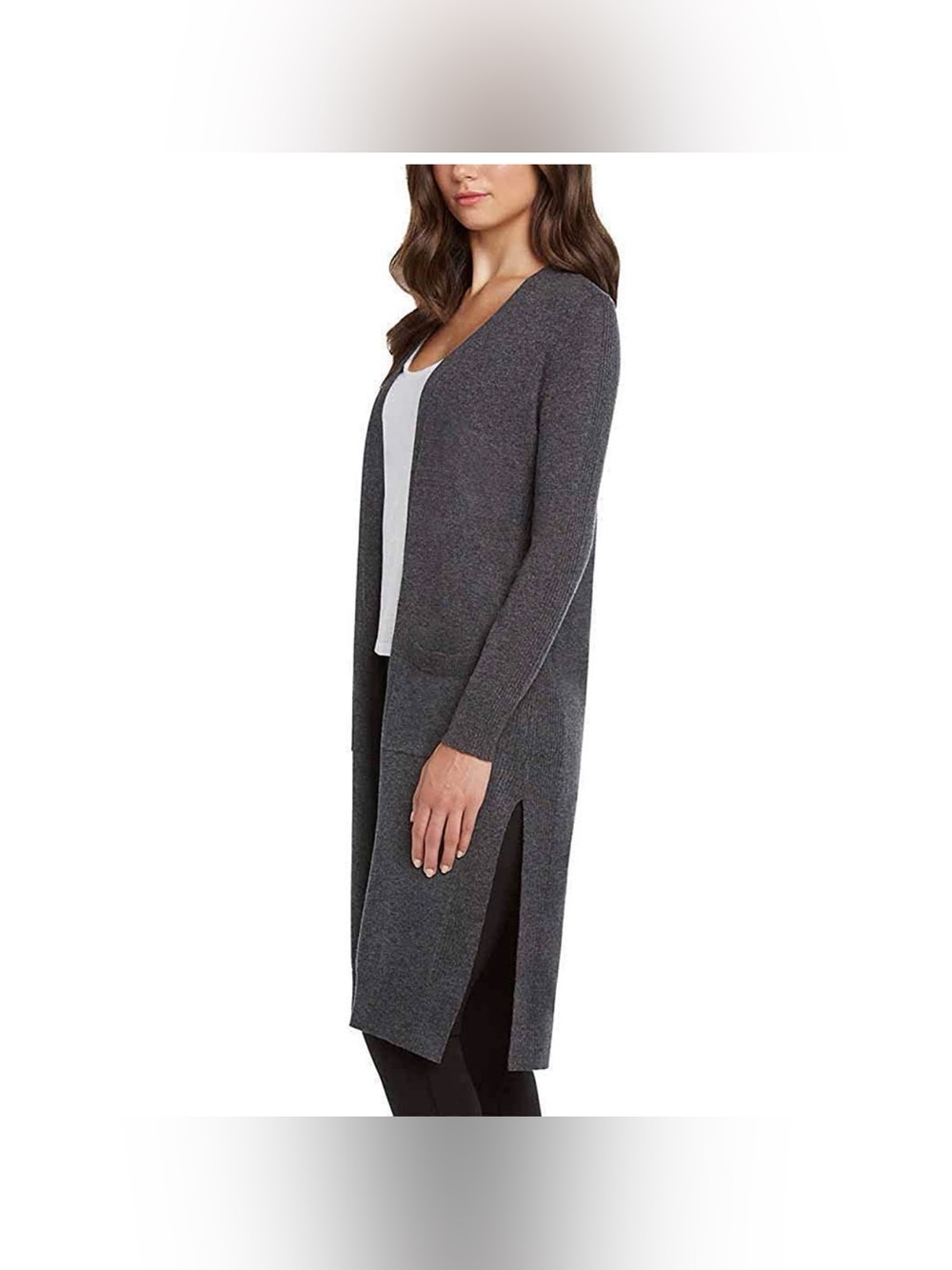 Matty M Long Open-Front Women's Sweater Cardigan - Charcoal size M